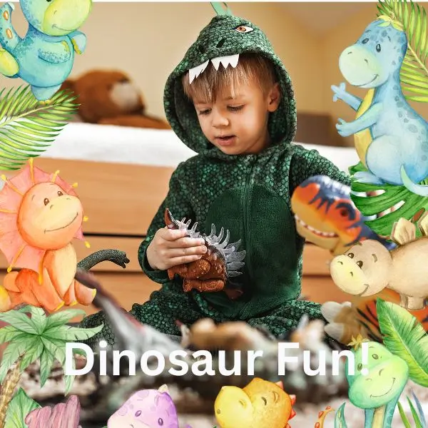 child playing with dinosaurs image
